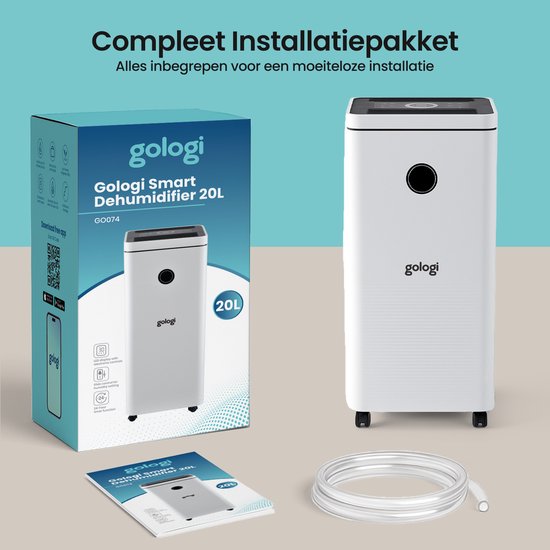 Gologi Luchtontvochtiger met App - Ontvochtigt Tot 20L Per Dag - Was-droog functie - Voor in huis - Geschikt Voor Kelder, Slaapkamer, Badkamer en Woonkamer - Dehumidifier - Vochtvreter Tegen Schimmel - Wit