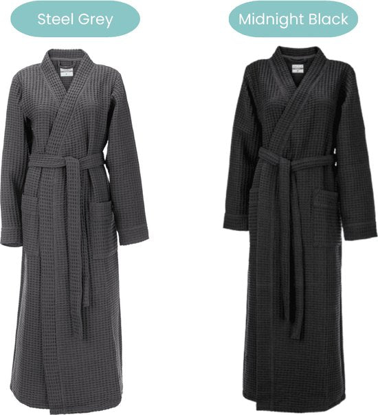Heckettlane Badjas Wafel - Kamerjas voor Dames en Heren - L - Ochtendjas van Katoen - Geschikt voor de Sauna - Grijs
