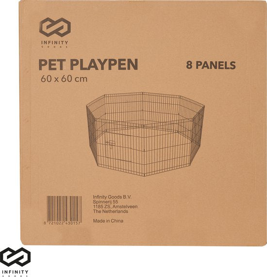Infinity Goods Puppyren - Hondenren - 8 Panelen - 60 x 60 CM - 480 CM Omtrek - Opvouwbaar - Met Deur - Konijnenren - Zwart