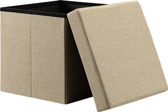 Casaria Poef met Opbergruimte - 40x40x40cm 40L Linnen – Beige