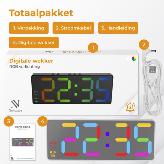 Nuvance Digitale Wekker - Digitale Klok - Wekkers voor Kinderen & Volwassenen - Reiswekker - Slaapkamer - Led Wekkers Digitaal