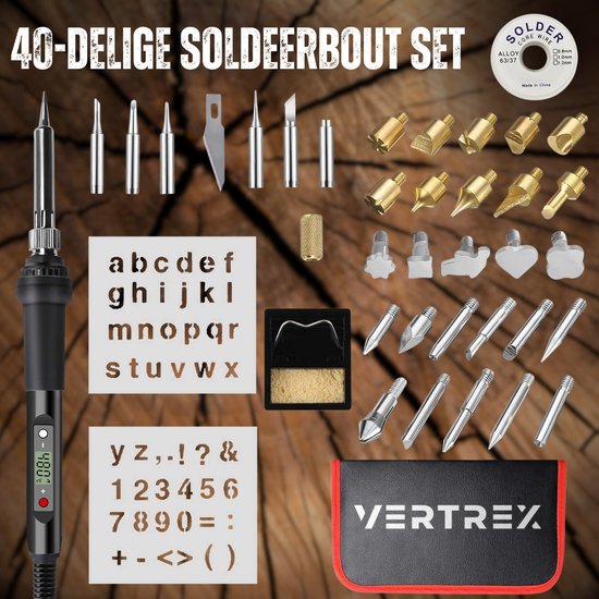 Vertrex 2-in-1 Soldeerbout en Houtbrander Set - 40-delig - Pyrografie - Soldeertin - Soldeerstation - Soldeerset