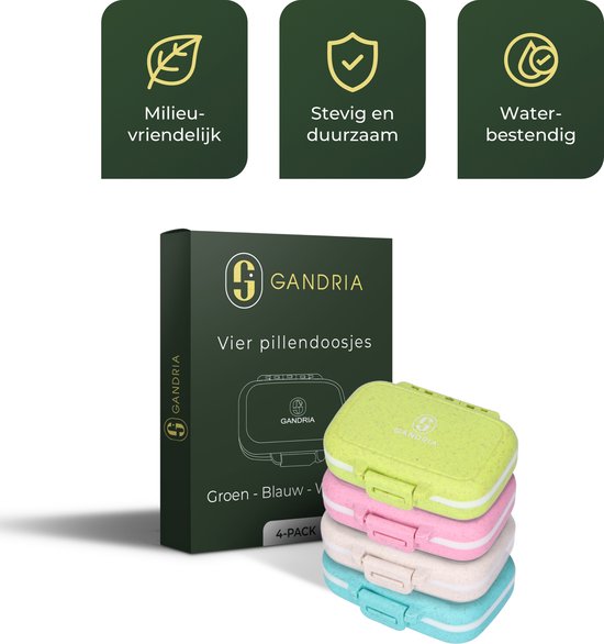 Gandria Pillendoosjes Set van 4 – Bio-Graanvezel – Waterbestendig – 12 Compartimenten