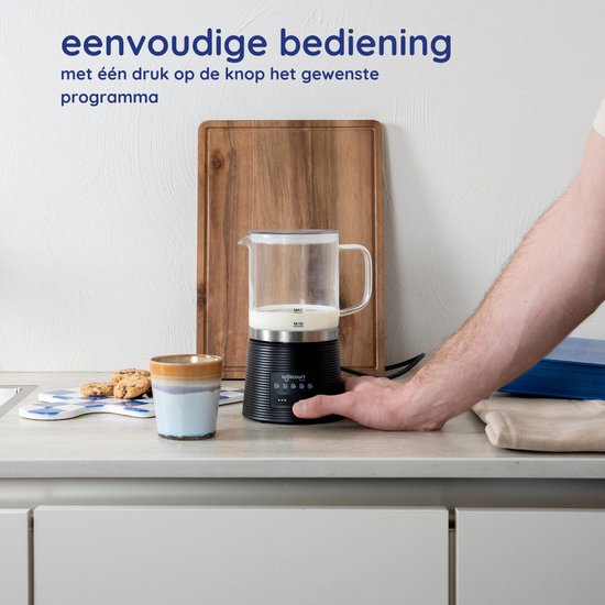 Safecourt Kitchen Glazen Melkopschuimer - Elektrische melkopschuimer - Antikleeflaag - 600 watt - Zwart