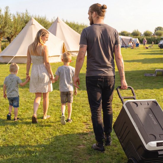 Auronic Elektrische Koelbox - Compressor - 2 Zones - 33L - 12/24V en 240V - Koelen en Vriezen - Camping Koelkast - Frigobox Auto - Met Wielen en Hendel - Zwart