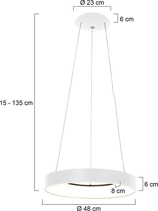 Hanglamp Ringlede 2695W Wit rond 48cm elektrisch verstelbaar hoogte met kunststof en metaal Steinhauer Modern