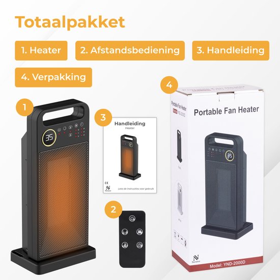 Nuvance - Elektrische Kachel - 2000W - Terrasverwarmer - Keramische Kachel Verwarming - Ventilatorkachel - Heater - Verwarming Electrisch