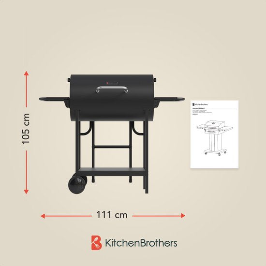KitchenBrothers 2-in-1 Houtskool BBQ XL met Verstelbare Luchtroosters - Zwart - 52 x 131 x 110 cm