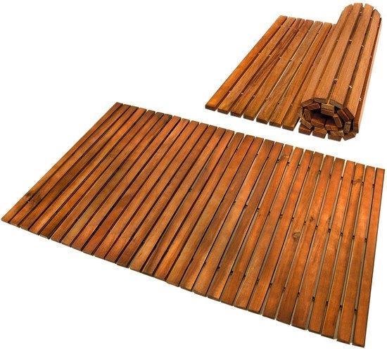 Badmat - Acaciahout Antislip Strepenpatroon 76x50cm - FSC gecertificeerd