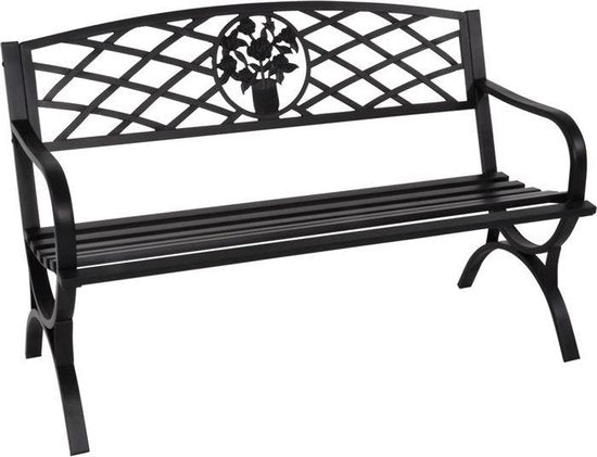 Lesli Living - Tuinbank - Buitenbank - Tuinbankje staal - Balkon bank - Buiten bank weerbestendig - Staal - Extra stevig - Slijtvast - Oxford - 127 x 59,5 x 80 cm - Belastbaarheid: 180 kg - Zwart