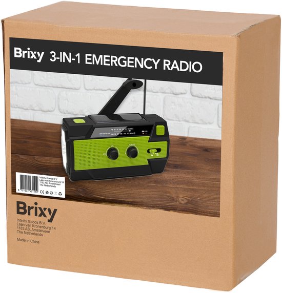 Brixy Noodradio - Radio Met Accu Batterij Voor Noodsituaties - 5000 MAH - Opwindbaar - Solar - Zaklamp - Powerbank - Groen