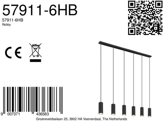 Globo - hanglamp - Robby - zwart - metaal - grote eettafellamp - GU10 - 57911-6HB