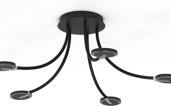 Plafonnieres Turound 3376ZW Zwart - Draaibaar en kantelbaar, van glas en metaal, Ø 91,5 cm, Steinhauer