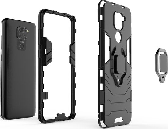 Mobigear Hoesje Xiaomi Redmi Note 9 – Armor Ring Hardcase – Shockproof – Zwart