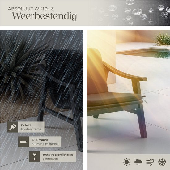 tectake® Tuinstoel - Houten Stoel voor Balkon of Tuin - Rieten zitting - Buitenfauteuil - Draagvermogen tot 150kg - Stoel voor binnen of buiten - Incl. kussen - zwart