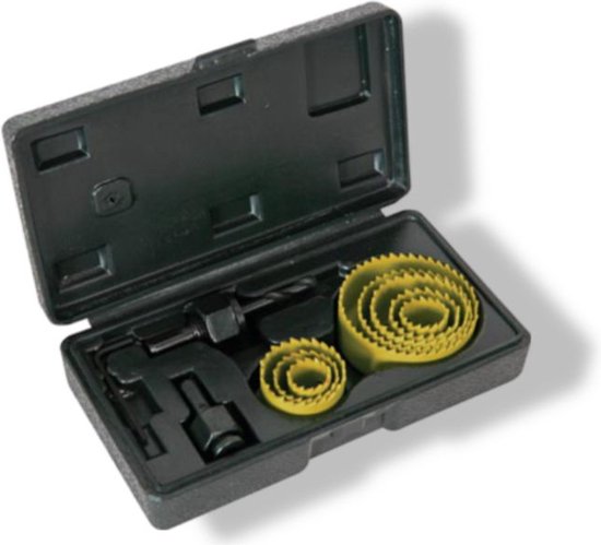 Toolland 11-delige gatenzaagset voor hout, 25 mm diepte, geel-zwart, inclusief 8 maten en accessoires