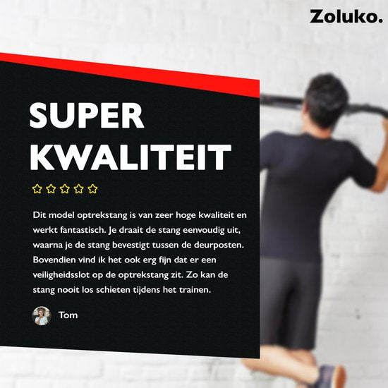 Zoluko Professionele Pull Up Bar - 200kg Draagkracht - Eenvoudige Bevestiging - Optrekstang Fitness - Pull Up Station voor Thuis Sporten - Chin Up Bar - Zwart/Rood