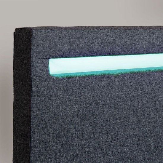 Gestoffeerd Bed Verona - 90 x 200 cm - Grijs - LED Verlichting