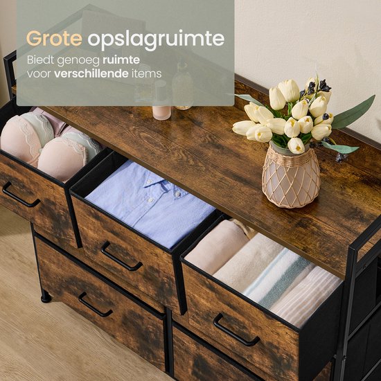 O'DADDY® Opbergkast - Dressoir - Ladekast - Industrieel - 7 Laden - Ladenkast - Kast - 28,5 x 98 x 85 cm - Vintage Bruin/Zwart