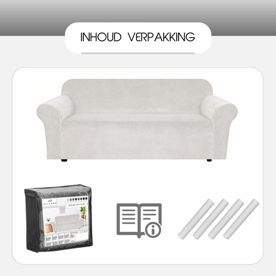 Hilvard - Bankhoes 3 zitsbanken - (185-230 cm) - Ivoor - Velvet - Stretch - Bankbeschermer - Meubelhoes - Tegen beschadigingen en vlekken - Zetelhoes - Zetelovertrek