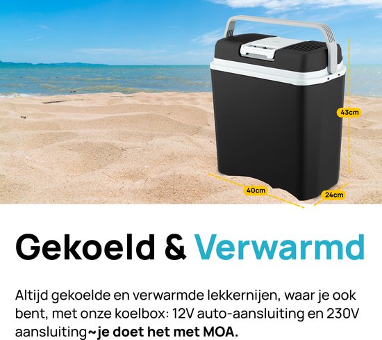 MOA Koelbox Elektrisch 12v 230 volt - 22L - Frigobox - Camping Koelkast - Auto en Camping - Koelen en Verwarmen - Zwart