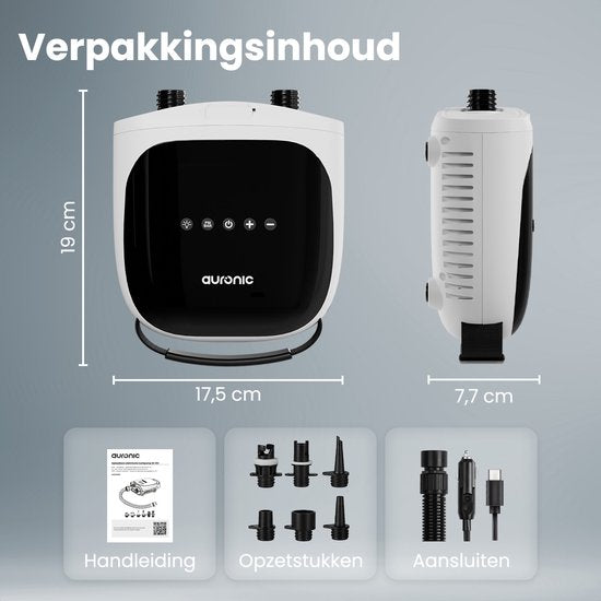 Auronic 2-in-1 Elektrische Luchtpomp - Sup Pomp - 4000 mAh Batterij - 12-17V - 20 PSI - o.a. SUP Board, Luchtbed, Kajak, Kite & Tent - Opblazen/leeglopen