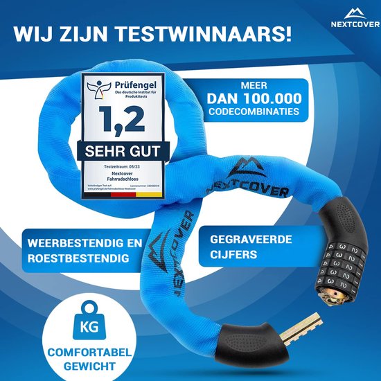 Nextcover Cijferslot Fietsslot Safesecure - met 5-cijferige cijfercode - blauw