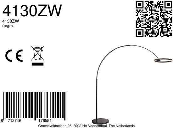 Steinhauer - vloerlamp - Ringlux - zwart - metaal - booglamp - LED - 4130ZW