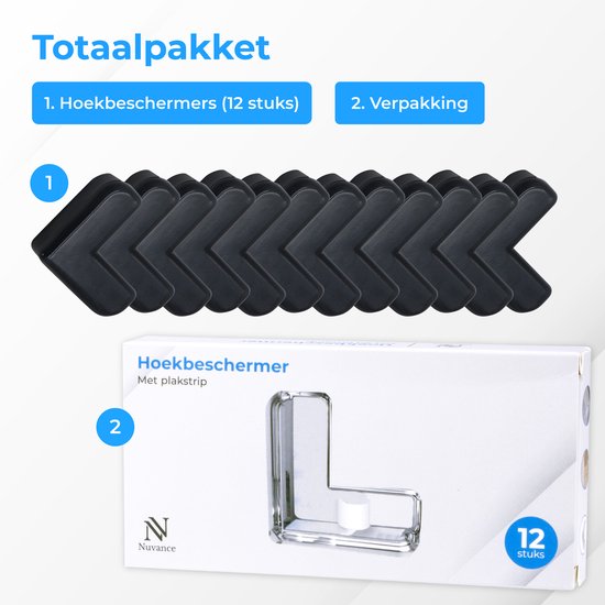 Nuvance - Hoekbeschermer - 12 stuks - Sterke Stootrand - Hoekbeschermers voor Tafel - Tafelhoek beschermers voor Baby en Kinderen - Transparant - Hoekbescherming - Zwart