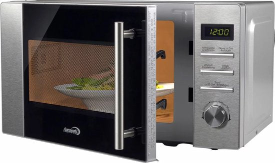 Hanseatic – Magnetron met Grill – 44x34x25,9 cm – Zilver Metaal – 800 Watt Magnetron & 1000 Watt Grill – 20 Liter – 5 Vermogensniveaus & Ontdooifunctie – Combi-Magnetron – 656920