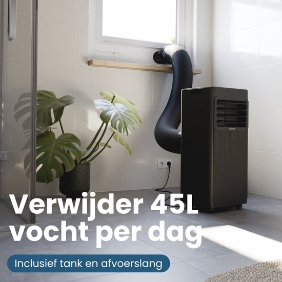 Auronic Mobiele Airco - 9.000 BTU - 3-in-1 - Airconditioning met 2 Raamafdichtingskits - Ventilator - Ontvochtiger - tot 25m² koelen - Zwart