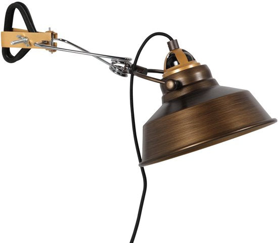 Bronzen wandlamp Nove 1320BR met E27 fitting, 190 cm snoer en schakelaar, industrieel design, van merk Mexlite, gemaakt van metaal en kunststof