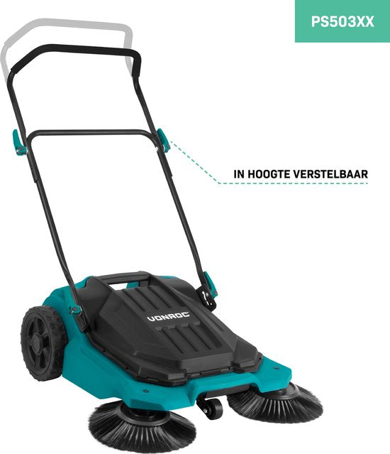 VONROC Veegmachine – 65cm veegbreedte – 18 liter reservoir – veegt tot 2600m2 per uur