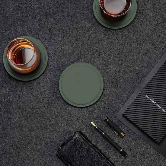 Castagnola Siliconen Onderzetters – Onderzetters voor Glazen – Design Onderzetters met Houder – Onderzettersset – Anti Slip - Set van 8 – Groen