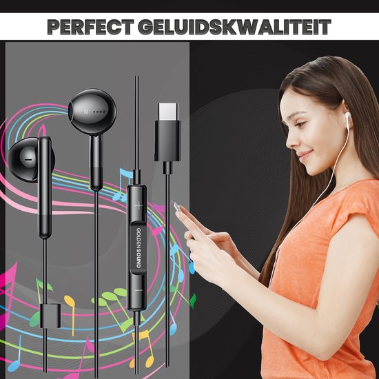 Golden Sound bedrade oordopjes - Oordopjes met draad en microfoon - USB-C aansluiting - Zwart