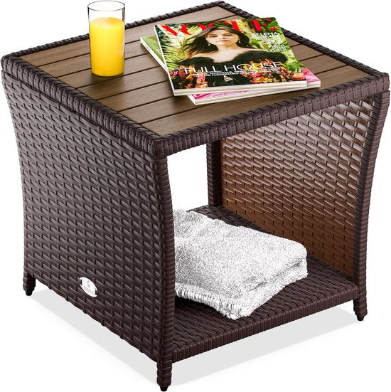 Casaria Bijzettafel - Polyrattan Vierkant 45x45x40cm - Bruin