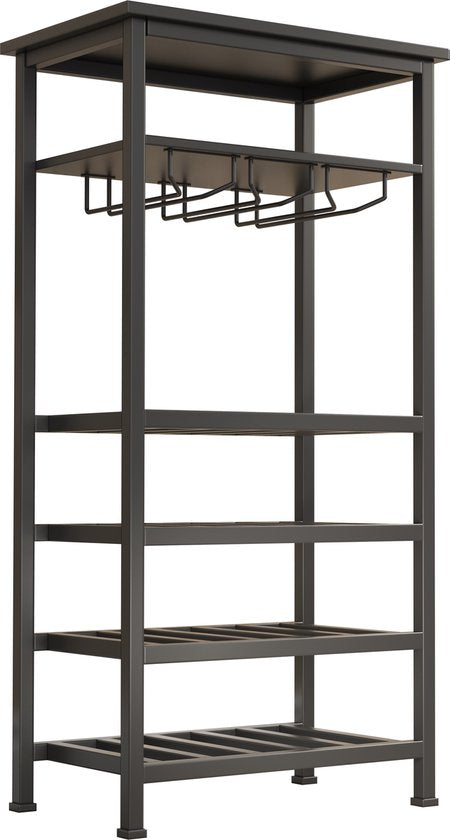 Wijnrek industrieel design wijnkast zwart - rek voor opbergen 20 flessen met glashouder - 50 x 32 x 100 cm