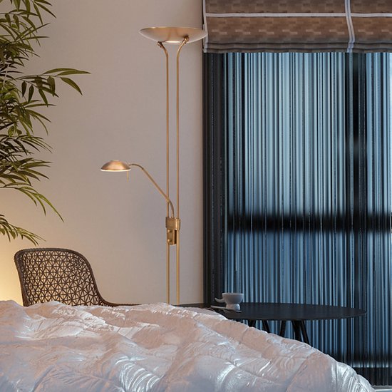 Steinhauer Olet - Klassieke LED Dimbare Vloerlamp | Staande Lamp met Dimmer met leeslamp - 1 lichts - H 1800 mm - Brons - Woonkamer | Slaapkamer