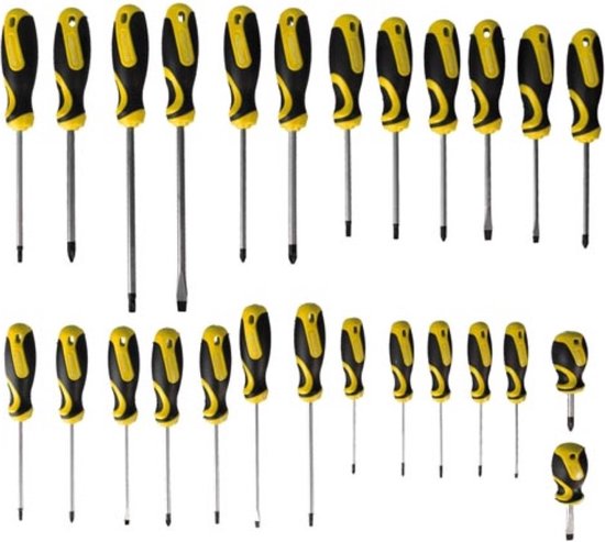 Toolland Schroevendraaierset, 26-delig, met houder, magnetische punt, ergonomishe anti-slip soft grip-handgreep, ergonomisch ontwerp, anti-slip handgreep, chroom-vanadiumstaal