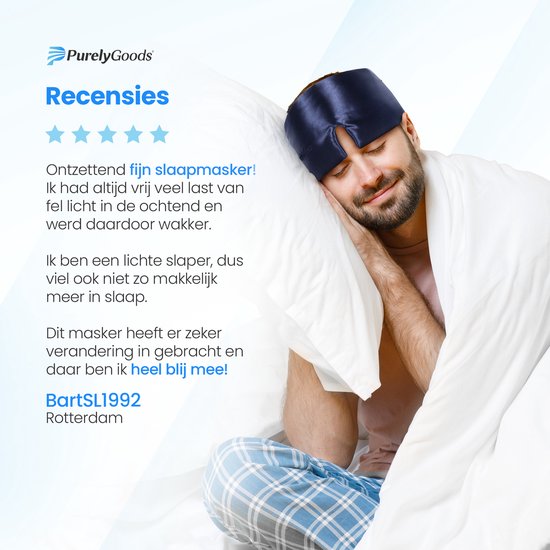 PurelyGoods® Zijden Slaapmasker - Oogmasker Slaap – 100% Moerbei Zijde – Verduisterend - Vrouwen en Mannen – Marine Blauw