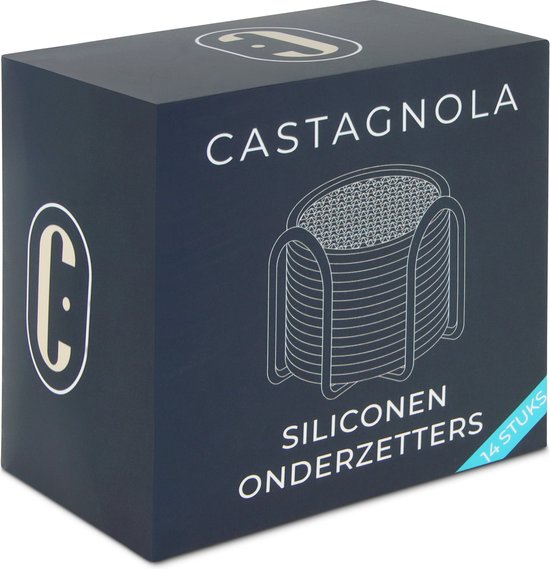 Castagnola Siliconen Onderzetters – Onderzetters voor Glazen – Design Onderzetters met Houder – Onderzettersset – Anti Slip - Set van 14 – Zwart