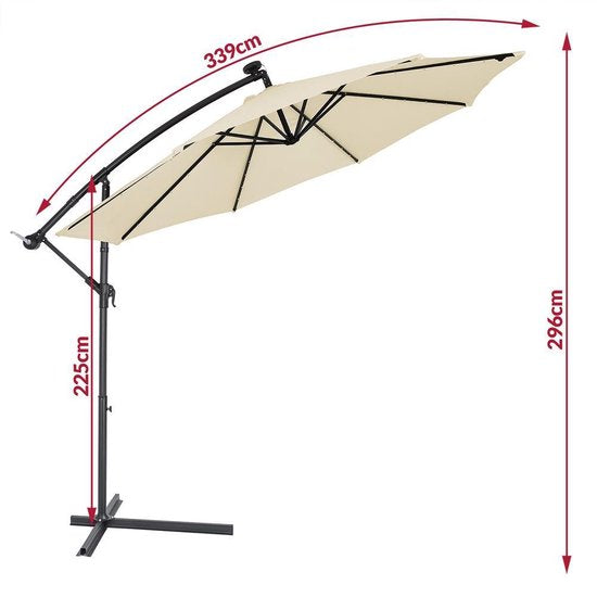 Kingsleeve Zweefparasol - Parasolvoet LED-verlichting 330cm - Crème