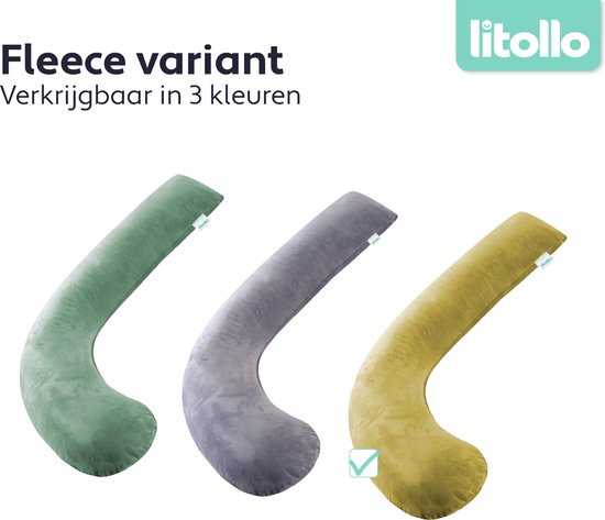 Litollo® Zwangerschapskussen (J-vorm) - Voedingskussen - Lichaamskussen - Zijslaapkussen - Body pillow - Zachte fleece hoes XXL 145cm - Okergeel