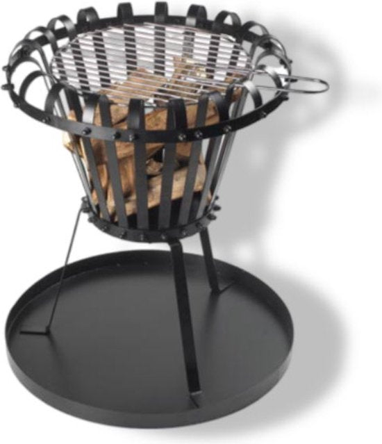 Perel Vuurkorf, met verchroomd grillrooster, bodemplaat, rond, 53.5 x Ø 50 cm, gecoat metaal, zwart