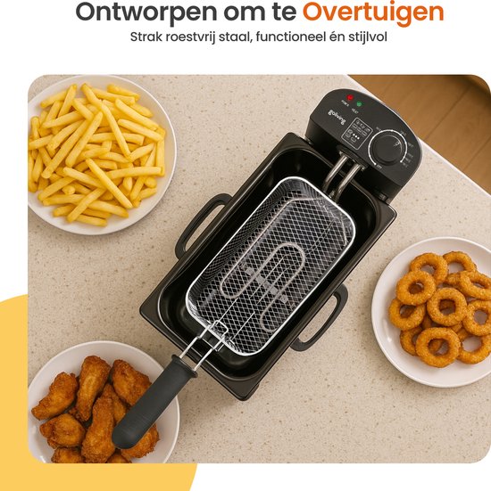 Goliving Frituurpan 3L - Friteuse - Glazen Kijkvenster - Tot 190°C - 2000W - RVS - Zwart