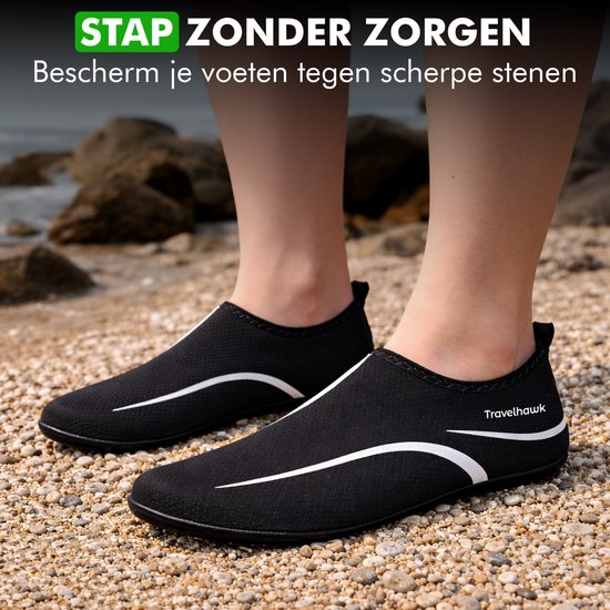 Travelhawk Waterschoenen - Voor Volwassenen - Unisex - Anti-Slip Zwemschoenen Dames en Heren - Zwart - Maat 42/43