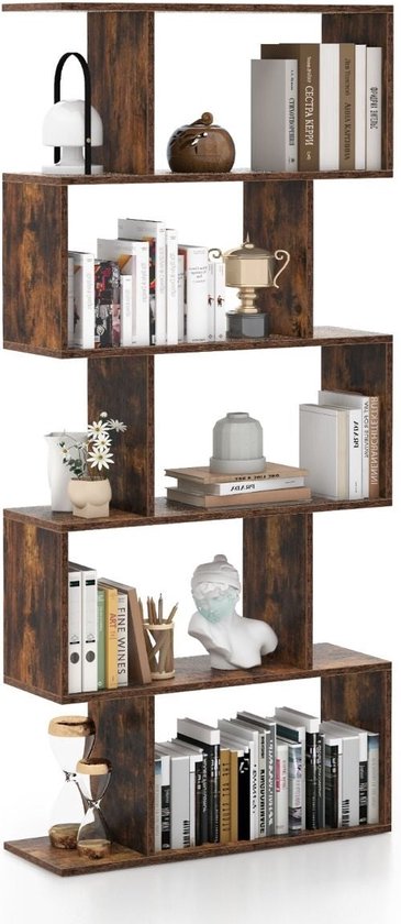 Coast 5-Vaks Boekenkast S-Vormig - 70 x 23,5 x 158 cm - Bruin
