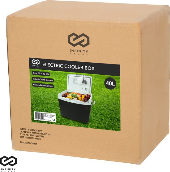 Infinity Goods - Elektrische Koelbox - 40L - Coolbox - 12V en 230V - Frigobox - Koelen en Verwarmen - Zwart