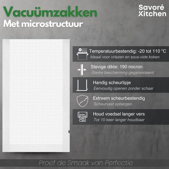 Savoré Kitchen Vacuumzakken Voedsel - Meerdere maten - 150 stuks - Vacumeerzakken - Vacuum en sous vide zakken - BPA vrij