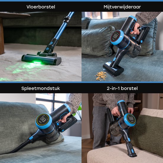 Ølven Steelstofzuiger CleanMax - Draadloos - 400W - Kruimeldief - 55Min Accu - Stofzuiger Zonder Zak - Aroma Functie